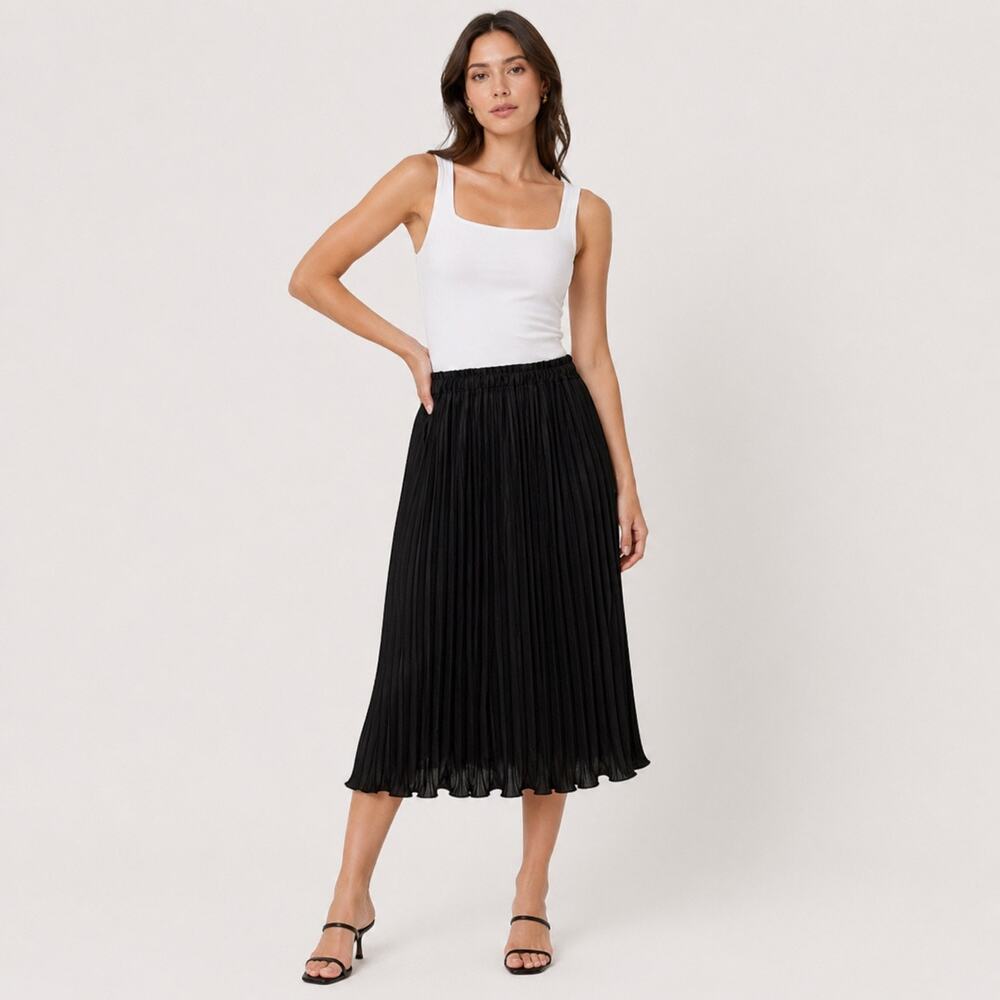 Vintage NWT Michael Marcella Black Pleated Midi Skirt USA M/L